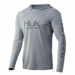 Huk ICON X Hoodie Long Sleeve Tech Tee -AFTCO Shop HUK Huk Icon X Hoodie H1200139 020 Grey Hero Front