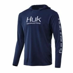 Huk ICON X Hoodie Long Sleeve Tech Tee -AFTCO Shop HUK Huk Icon X Hoodie H1200139 409 Sargasso Sea Hero Front