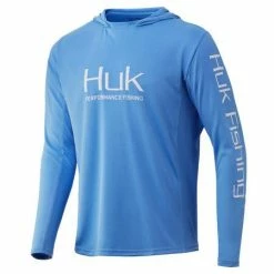Huk ICON X Hoodie Long Sleeve Tech Tee -AFTCO Shop HUK Huk Icon X Hoodie H1200139 420 Carolina Blue Hero Front