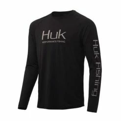 Huk Pursuit Vented Long Sleeve -AFTCO Shop Huk Pursuit Vented LS H1200150 001 Black Hero Front